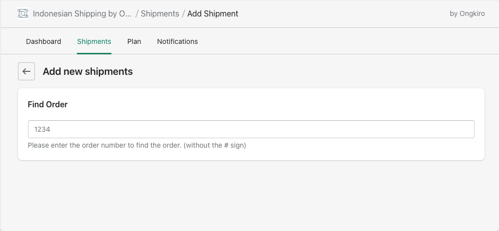 Find order add new shipment
